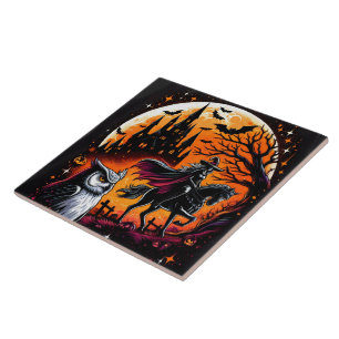 A mystical ride with a Halloween horse at night Tile