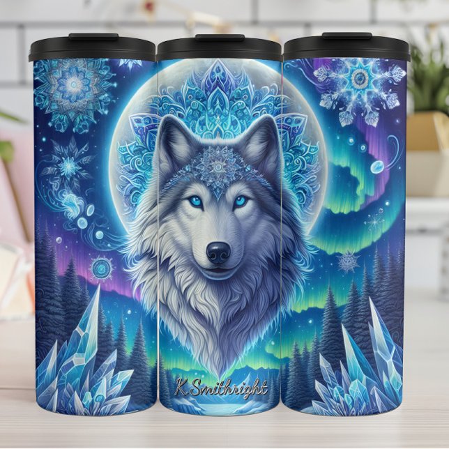 A Mystical Wolf Head Under a Moon Thermal Tumbler (Creator Uploaded)