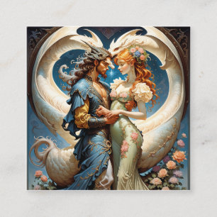 A mythical half dragon and his pearl of core girl square business card