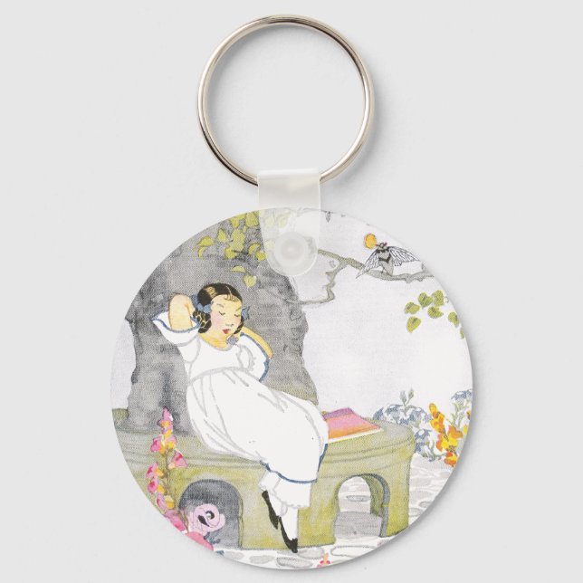 A Nap on Garden Bench Under Cherry Tree Key Ring (Front)