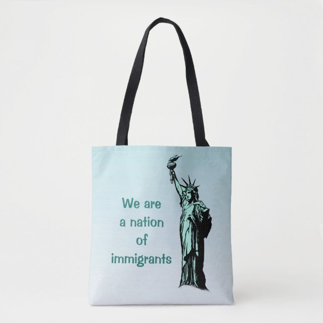A Nation of Immigrants Blue Tote Bag (Front)