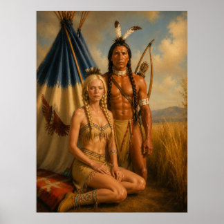 A Native American warrior and his Blonde Squaw ART Poster