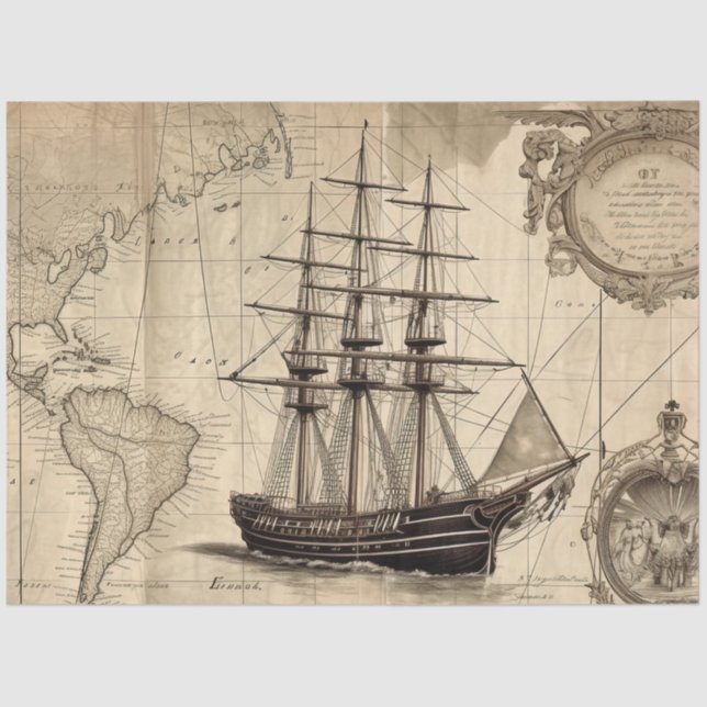 A Nautical Map Series Design 5 Tissue Paper (Front)