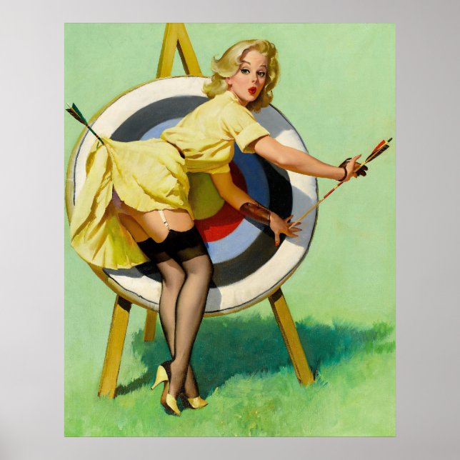 A Near Miss Right on Target Pin Up Art Poster (Front)