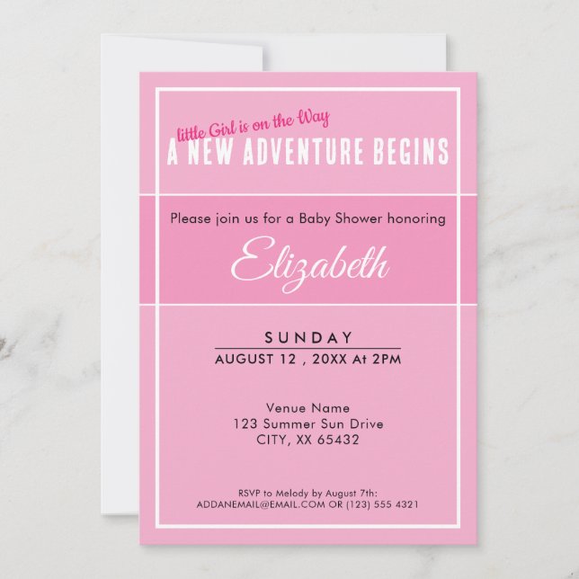 A New Adventure Begins Pink Babyshower Invitation (Front)