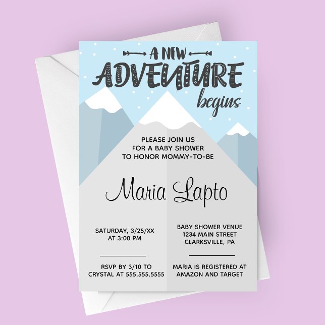 A New Adventure Begins Winter Baby Shower Invitation (A New Adventure Begins Winter Mountain Baby Shower Invitation)