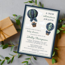 A New Adventure Hot Air Balloon Blue Baby Shower