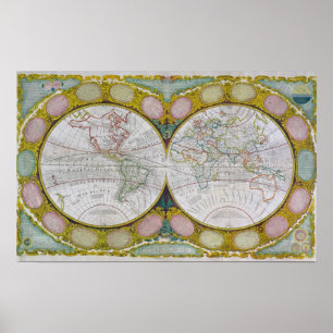 A New and Correct Map of the World, 1770-97 Poster