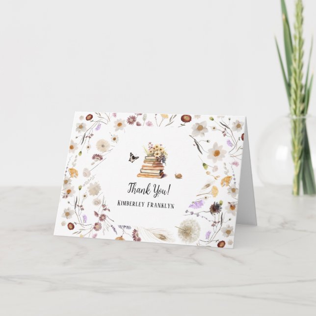 A New Chapter Baby Shower Storybook Wildflower Thank You Card (Front)