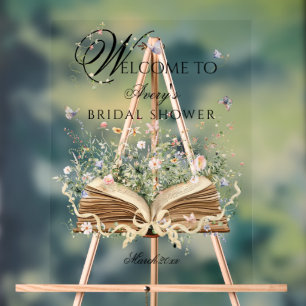 A New Chapter Begin Book Wildflower bridal shower Acrylic Sign