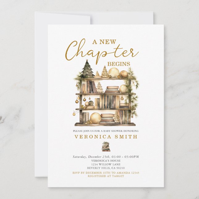 A New Chapter Begin Christmas Book Baby Shower Invitation (Front)