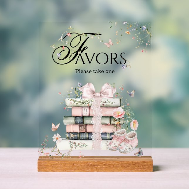 A New Chapter Begin Floral Book Baby Girl Shower Acrylic Sign (Neutral)