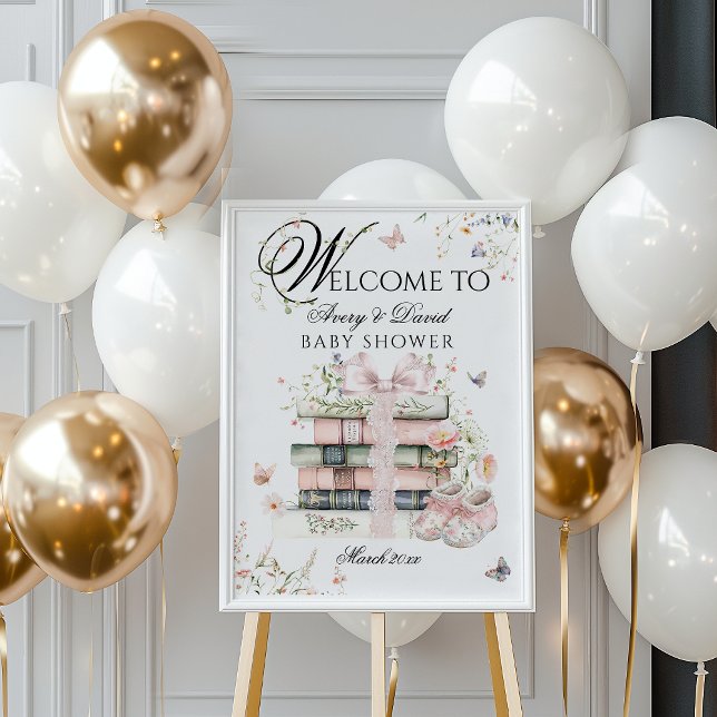 A New Chapter Begin Floral Book Baby Girl Shower Poster (Creator Uploaded)