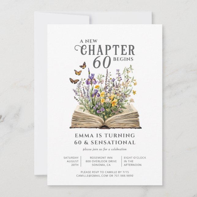 A New Chapter Begins 60 and Sensational Birthday Invitation (Front)