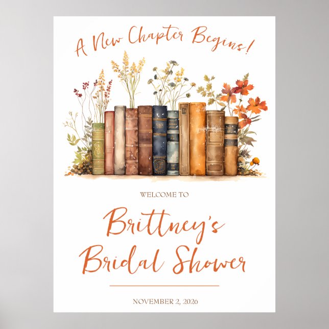 A New Chapter Begins! Autumn Floral Bridal Shower Poster (Front)