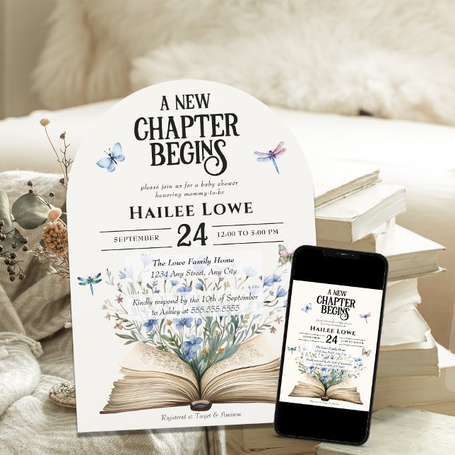 A New Chapter Begins Baby Shower Blue Wildflower Invitation (Creator Uploaded)