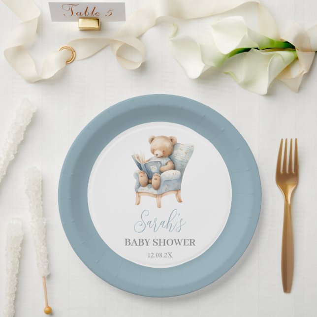 A New Chapter Begins Baby Shower Boy Paper Plate (Wedding)