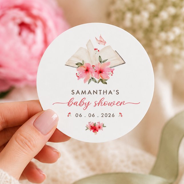 A new chapter begins  baby shower  classic round sticker (Creator Uploaded)