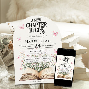 A New Chapter Begins Baby Shower Pink Wildflower Invitation