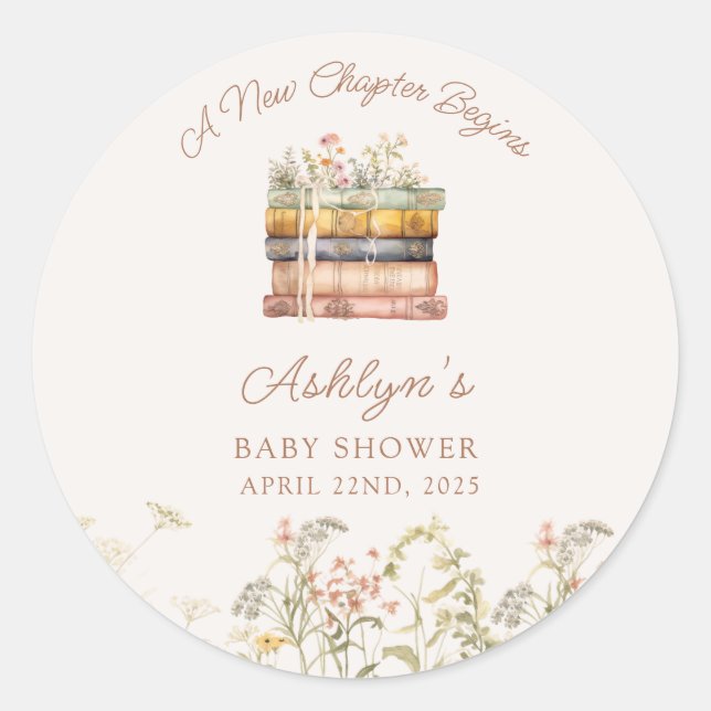  A New Chapter Begins Baby Shower Round Sticker (Front)