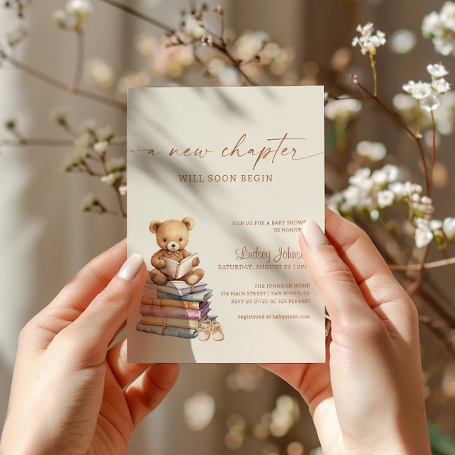 A New Chapter Begins Baby Shower Teddy Storybook Invitation (Creator Uploaded)