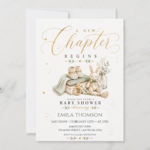 A New Chapter Begins, Beige Watercolor Baby Shower Invitation