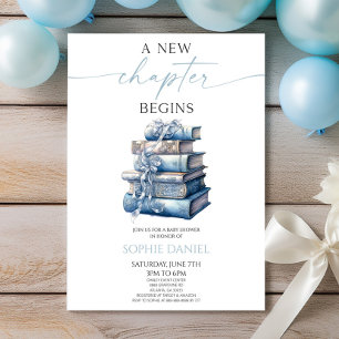 A New Chapter Begins Blue Bow Books Baby Shower Invitation