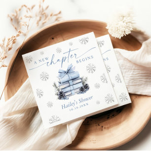 A New Chapter Begins, Blue Bow Winter Baby Shower Napkin
