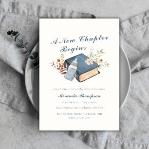 A New Chapter Begins Book Bottle Baby Shower Invitation