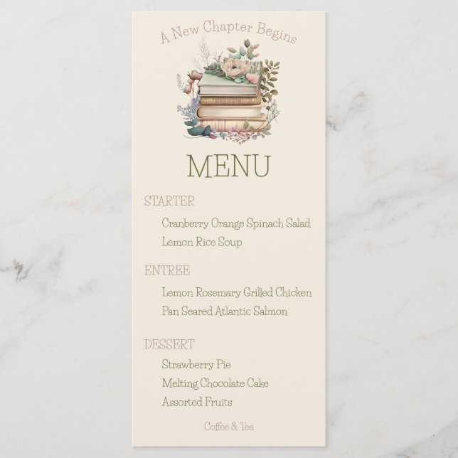 A New Chapter Begins Book Bridal Shower Menu (Front)