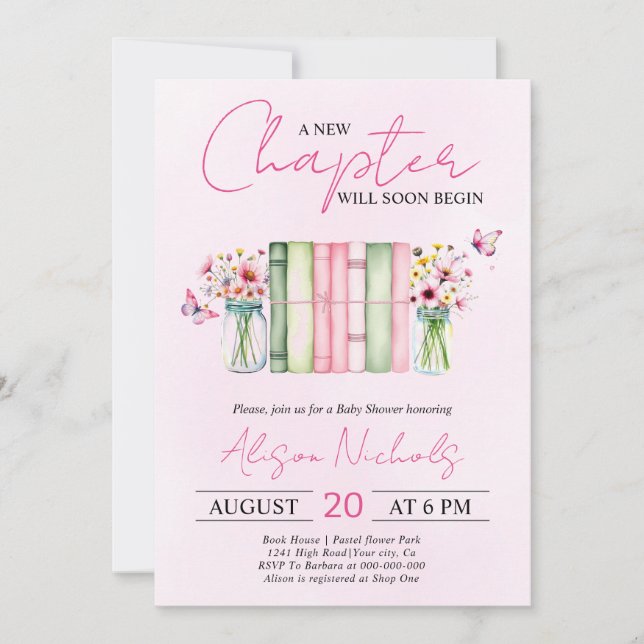 A New Chapter  Begins book girl pink baby shower Invitation (Front)