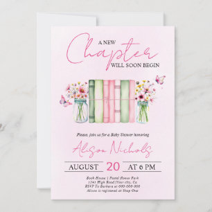 A New Chapter Begins book girl pink baby shower Invitation