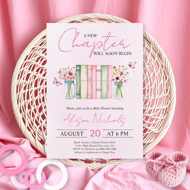 A New Chapter  Begins book girl pink baby shower Invitation (Creator Uploaded)
