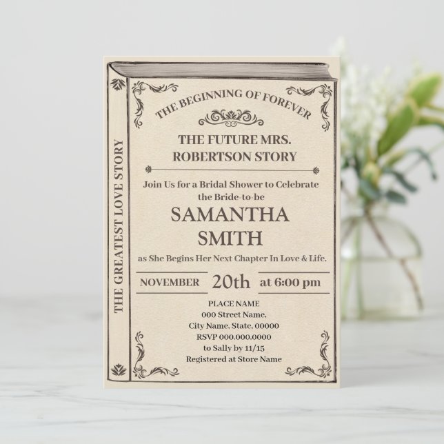 A New Chapter Begins Book Lover Bridal Shower Inv Invitation (Standing Front)
