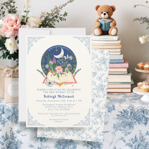 A New Chapter Begins Book w Moon Butterfly Floral Invitation