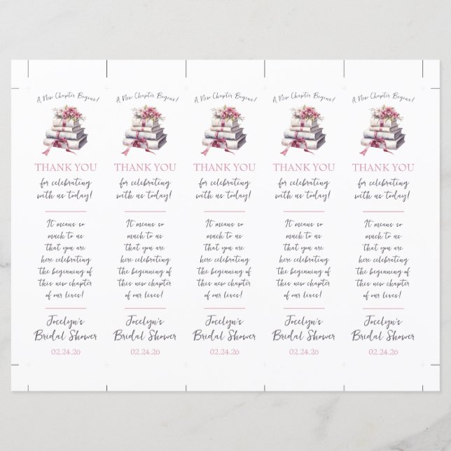 A New Chapter Begins! Bookmark Shower Favour (Front)