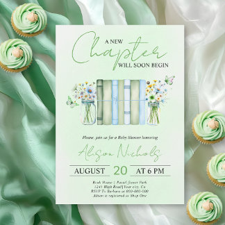 A New Chapter Begins bookneutral green baby shower Invitation