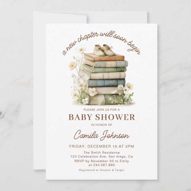 A New Chapter Begins Books Baby Shower Invitation (Front)