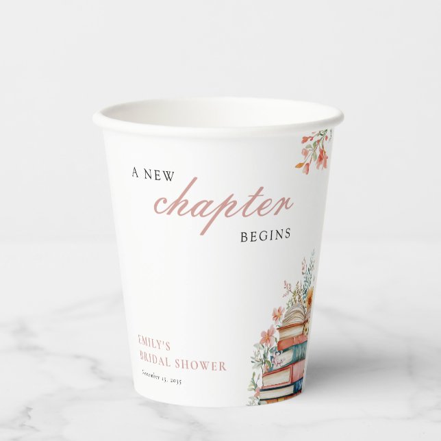 A New Chapter Begins Books Bridal Shower Paper Cups (Front)