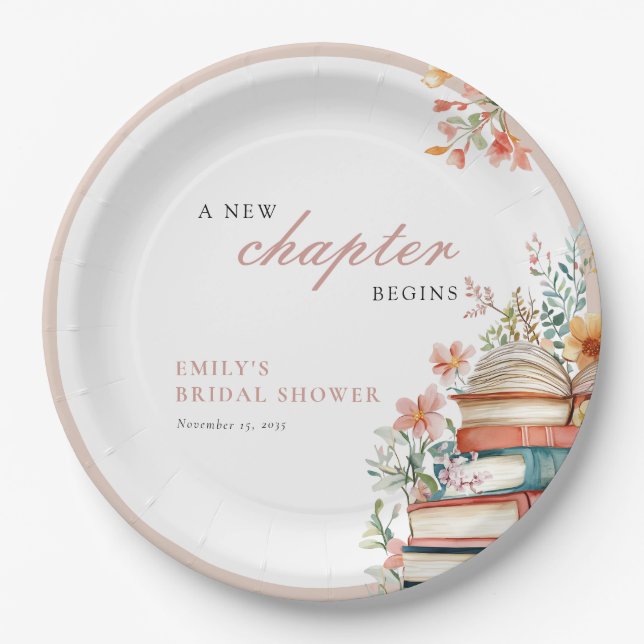 A New Chapter Begins Books Bridal Shower Paper Plate (Front)