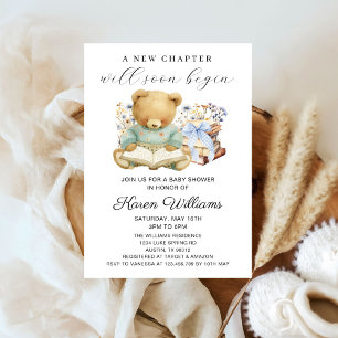 A New Chapter Begins Boy Bear Books Baby Shower Invitation