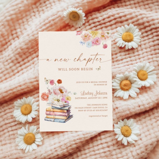 A New Chapter Begins Bridal Shower Floral Books Invitation (Creator Uploaded)