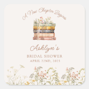 A New Chapter Begins Bridal Shower Square Sticker