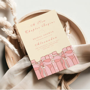 A new chapter begins coquette bow bridal shower invitation