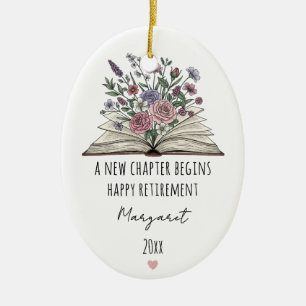 A New Chapter Begins Custom Floral Retirement Ceramic Tree Decoration