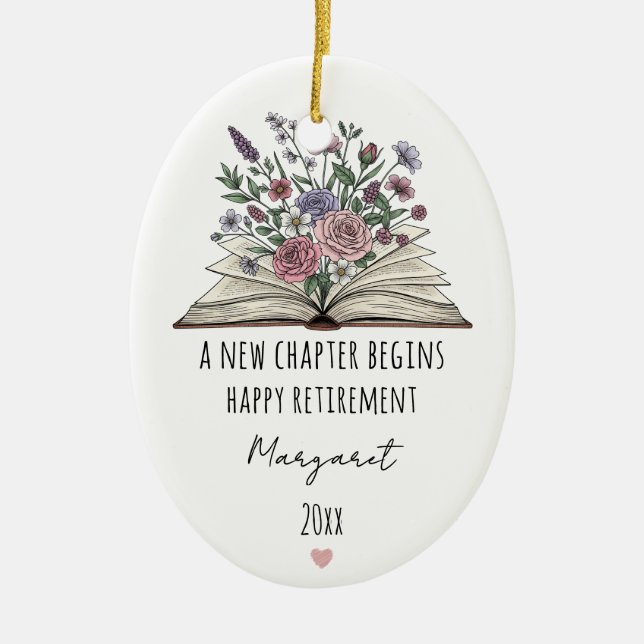 A New Chapter Begins Custom Floral Retirement Ceramic Tree Decoration (Front)