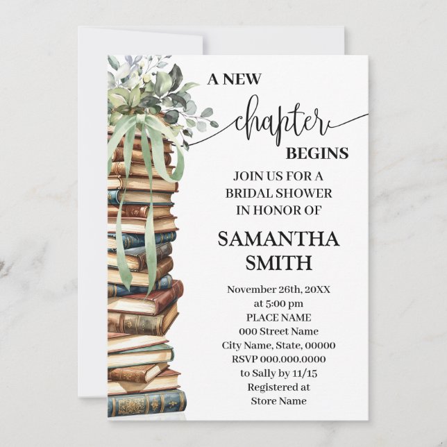 A New Chapter Begins Eucalyptus Bridal Shower Invitation (Front)