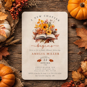 A New Chapter Begins Fall Floral Book Baby Shower  Invitation