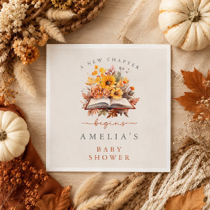 A New Chapter Begins Fall Floral Book Baby Shower Napkin