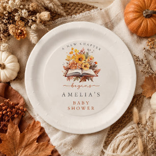 A New Chapter Begins Fall Floral Book Baby Shower Paper Plate